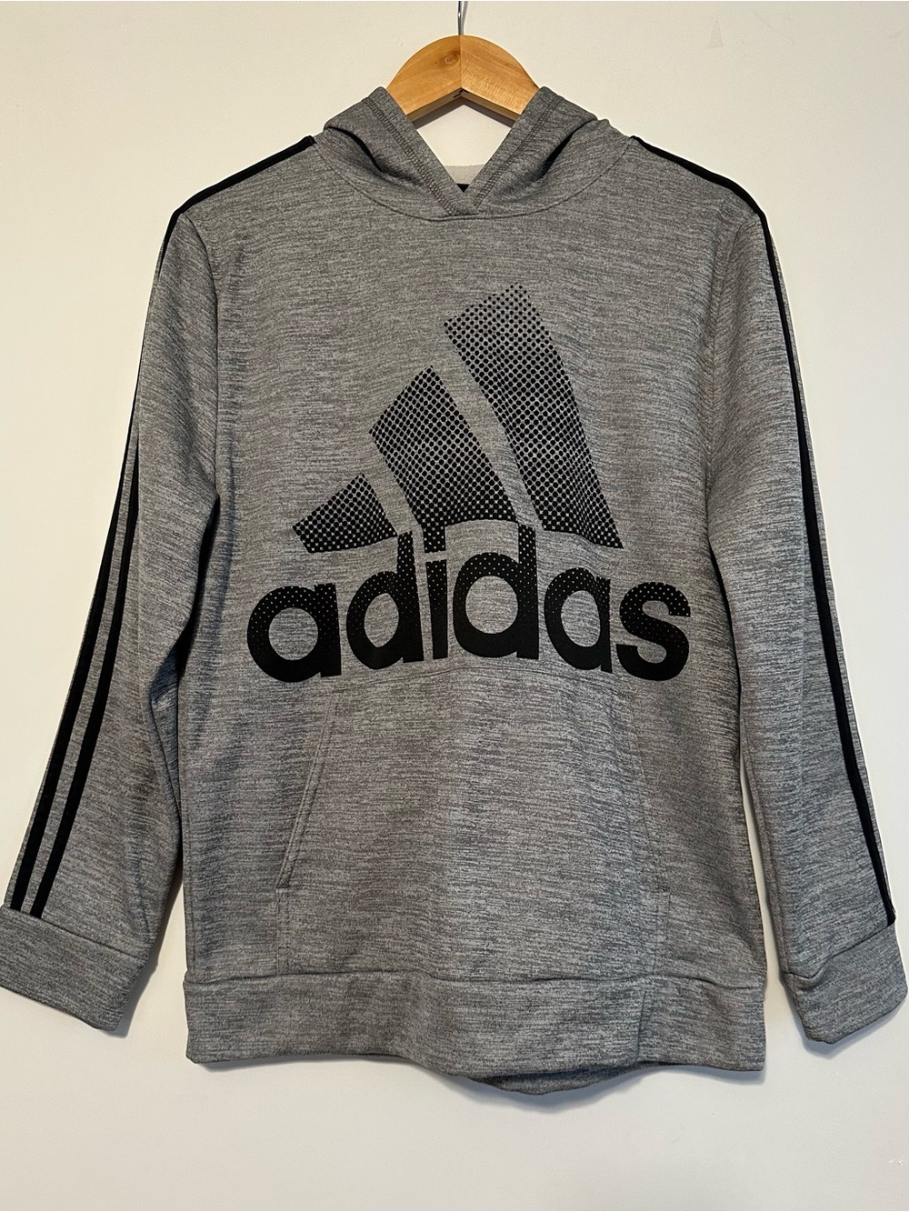 Like New adidas Tech Fleece Youth Grey Hoodie with Black Logo and Stripes - XL